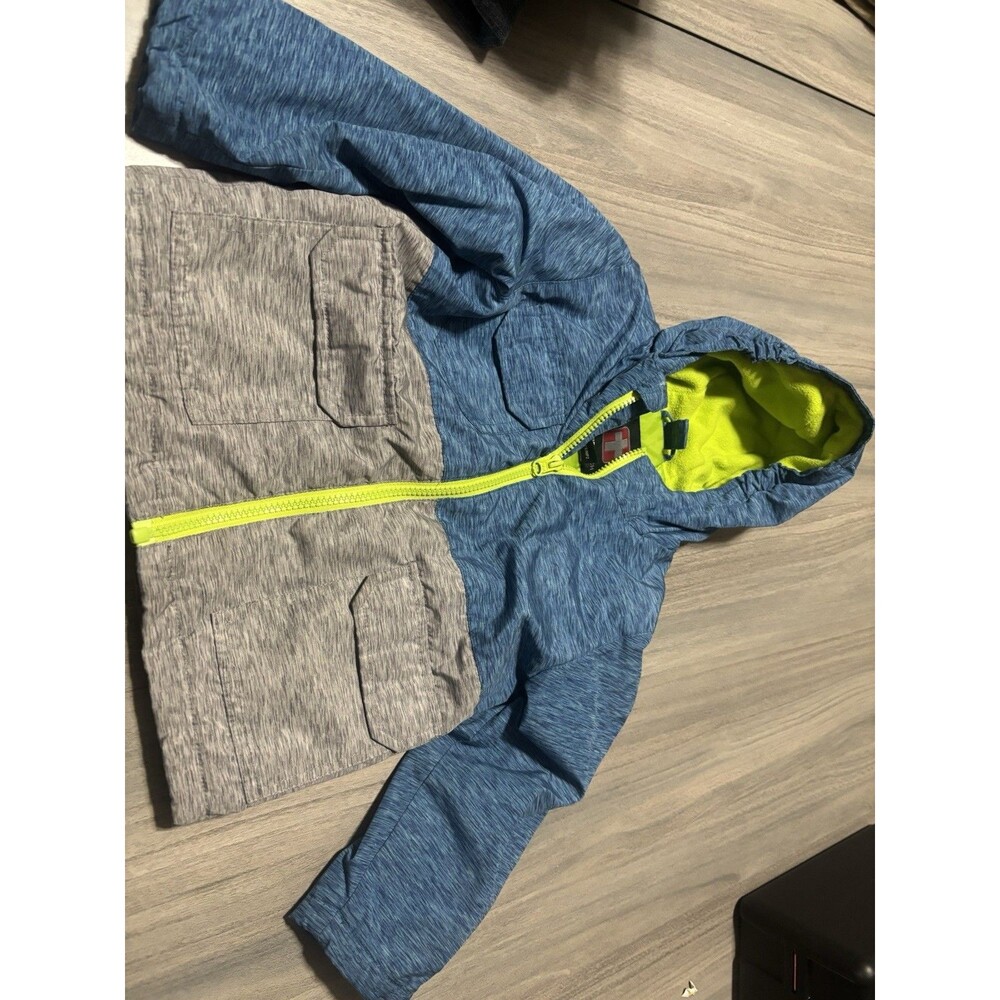 Swiss+Tech 2T Toddler Hooded Full Zip Jacket Blue Gray Green Colorblock Lined